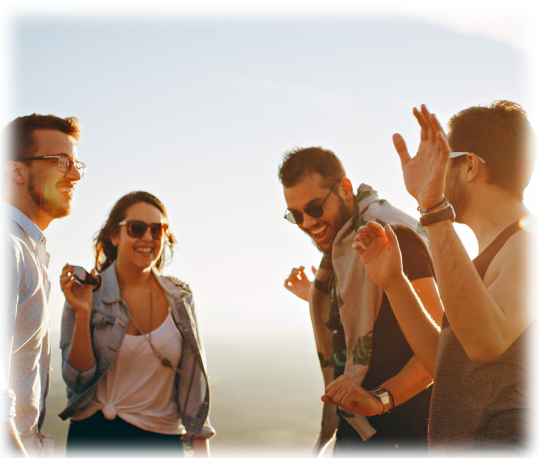 Group of friends laughing and talking