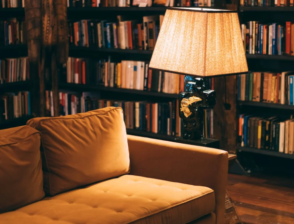 comfortable couch in cozy living room.