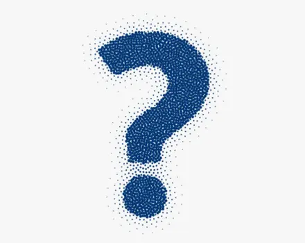 Blue question mark formed by dotted pattern on white background, symbolizing inquiries and information-seeking about healthcare services and insurance coverage