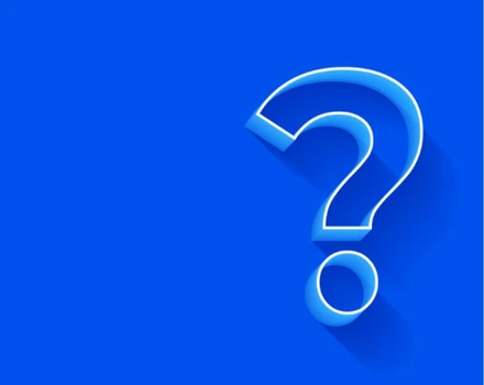 3D blue question mark with glowing outline effect on bright blue background, symbolizing inquiries and seeking information about healthcare insurance coverage and mental health services